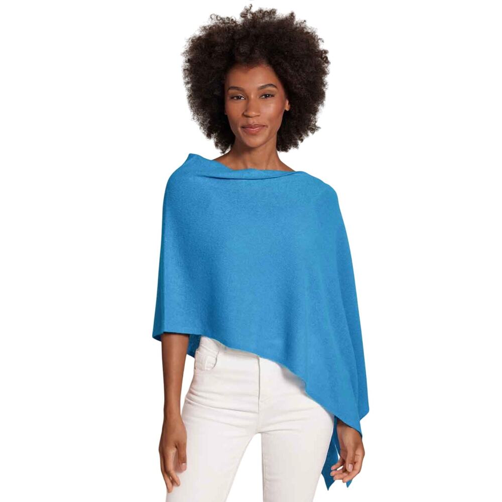 Claudia Nichole Cashmere Dress Topper Blue Knit Poncho